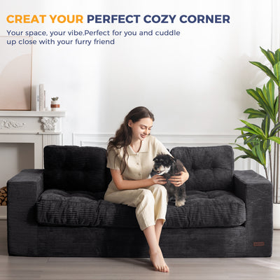 MAXYOYO 3 Seater Couch for Living Room, Boneless Couch with Tufted Cushion & Backrest, Upholstered Floor Sofa with Armrests, Sofa in A Box, No Assembly Required