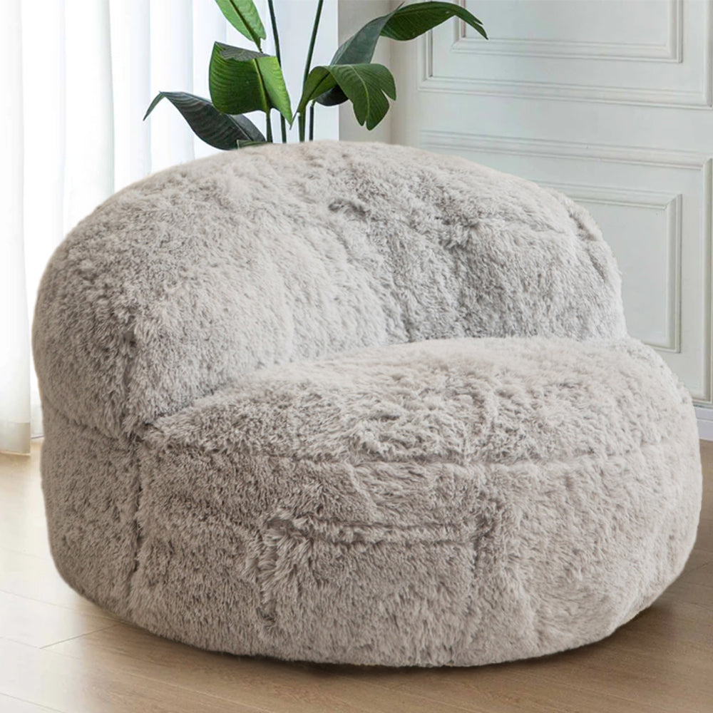 MAXYOYO Giant Bean Bag Chair, Faux Fur Bean Bag Couch for Adults, Accent Chair with Pocket, Grey