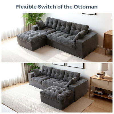 MAXYOYO L-Shaped Sectional Puffinest Modular Sofa – Convertible Ottoman, No-Assembly, 4-in-1 Flexible Layout