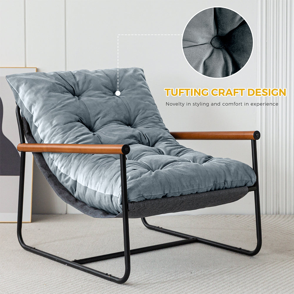 MAXYOYO Accent Chair, Velvet Tufted Armchair with Metal Frame for Living Room (Dark Grey)