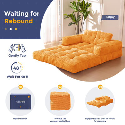 MAXYOYO Folding Sofa Bed, L-Shaped Convertible Sofa Bed with Armrest Foldable Sleeper Couch with Pillow, Portable Fold Out Chair Comfy Floor Couch Lounge for Living Room Bedroom, Double, Orange