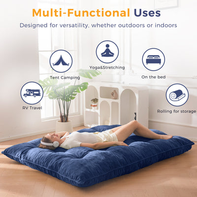 MAXYOYO Floor Futon Mattress, 6 Inch Tufted Folding Mattress with Chenille Fabric, Floor Sofa Bed Guest Couch Bed for Adults, Navy