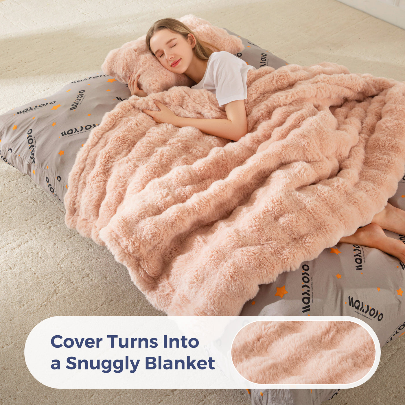 MAXYOYO Giant Bean Bag Chair with Pillow, 3 in 1 Convertible Bean Bag Chair for Adults with Removable Cover, Floor Cushion Stuffed Floor Lounger for Living Room Bedroom, Bubble