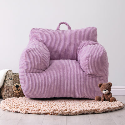 MAXYOYO Kids Bean Bag Chair, Corduroy Bean Bag Couch with Armrests for Children's Room (Purple)