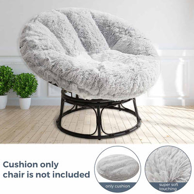 MAXYOYO Large faux fur papasan cushion (cushion only), round pillow, papasan pillow for swing and hanging chair, Grey