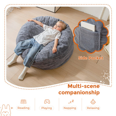 MAXYOYO Kids Bean Bag Chair, Stuffed Faux Fur Bean Bag for Toddler, Ultra Soft Floor Sofa with High-Density Foam Filling, Lazy Chair for Living Room, Playroom, Nursery Room,DGrey