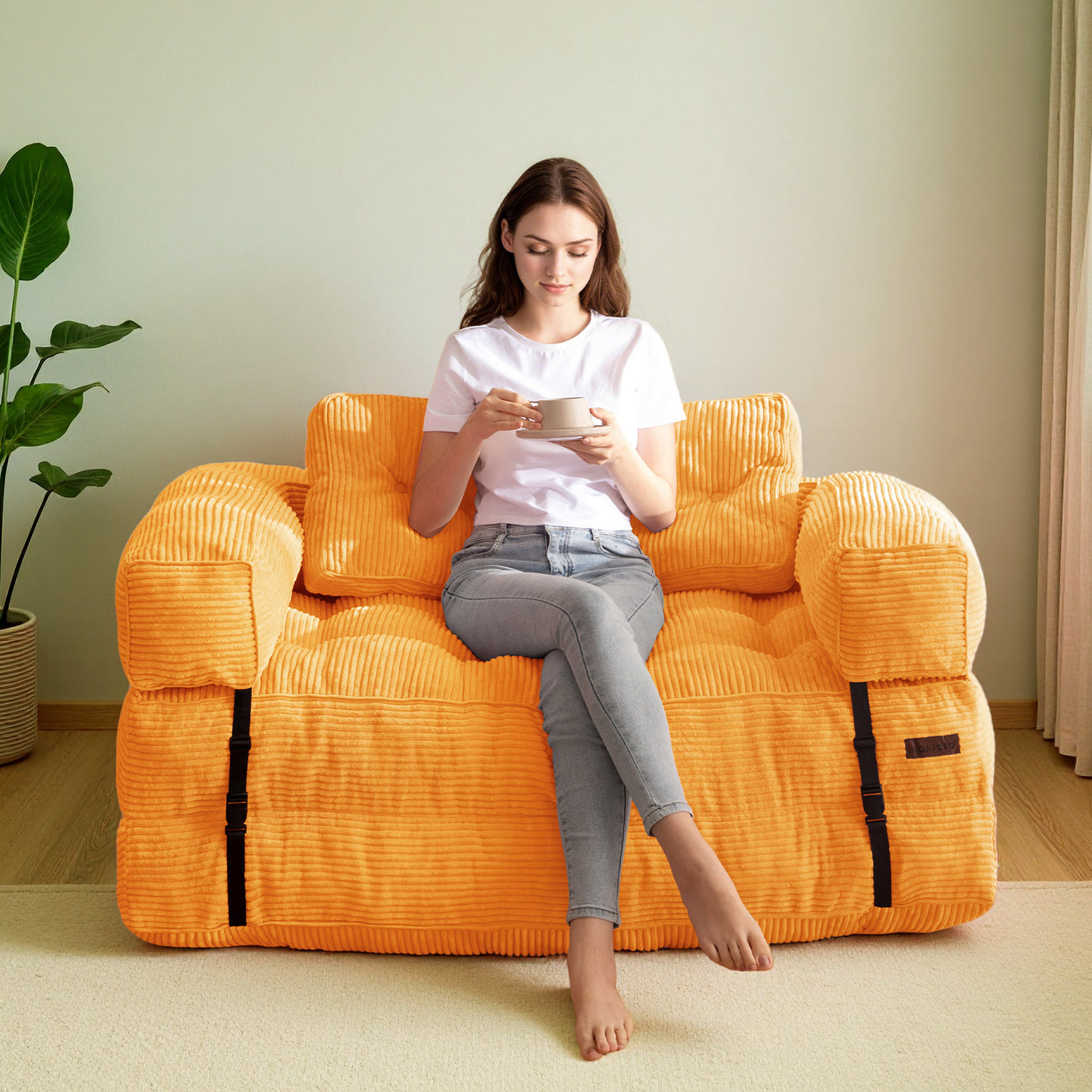 MAXYOYO Folding Sofa Bed – 2-Seat Foldable Couch  with Armrest , Orange