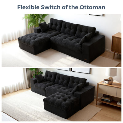 MAXYOYO L-Shaped Sectional Puffinest Modular Sofa – Convertible Ottoman, No-Assembly, 4-in-1 Flexible Layout