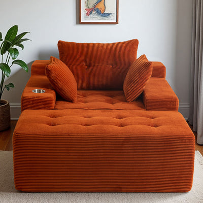 MAXYOYO Oversized Chaise Lounge Sofa with Ottoman – Deep Seat Tufted Sleeper Chair with 3 Pillows, Orange
