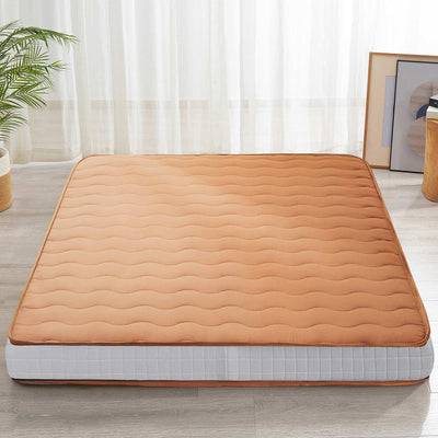 MAXYOYO 6" Extra Thick Wave Quilted Floor Futon Mattress, Topper Mattress Pad, Light Brown