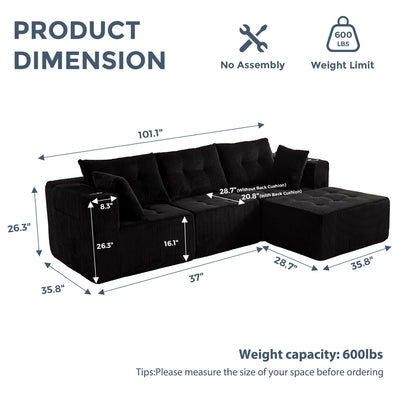 L Shaped Modular Sofa #color_black