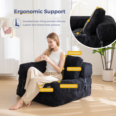 MAXYOYO Folding Sofa Bed, L-Shaped Convertible Sofa with Armrest Foldable Sleeper Bed with Pillow, Comfy Floor Lounge for Living Room Bedroom