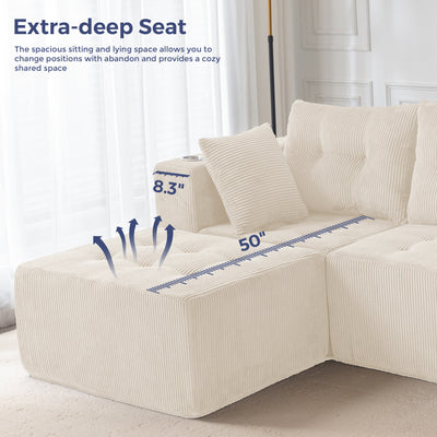MAXYOYO Modular Sectional Sofa Couch, L Shaped Modern Cloud Couch with 1 Ottoman, Sofa in A Box, Tufted 4-Seat Boneless Sleeper Chair for Living Room, No Assembly Required, Beige