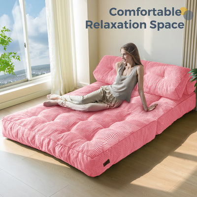 MAXYOYO Folding Sofa Bed, Convertible Sleeper Chair with Pillow Foldable Matress with Back Support, Portable Fold Out Chair Bed Comfy Floor Sofa Lounge for Living Room Bedroom, Pink Double