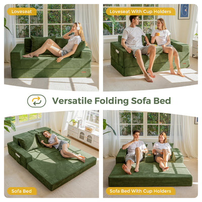 MAXYOYO Loveseat Sofa Bed, 4 in 1 Foldable Floor Sofa Couch in A Box with 2 Cup Holders, Convertible Boneless Couch Folding Recliner Sleeper Chair for Living Room, No Assembly Required