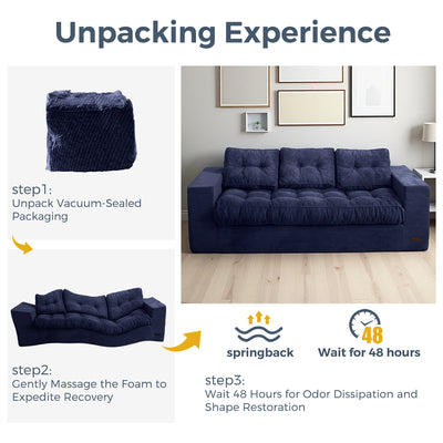 MAXYOYO 3 Seater Couch for Living Room - Boneless Couch, Sofa in A Box, No Assembly Required, Navy
