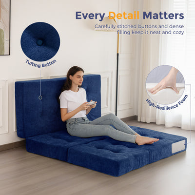 MAXYOYO Tri-Fold Mattress, 6 Inch Tufted Folding Mattress with Chenille Fabric, Portable Queen Size Floor Guest Mat for Adults, Foldable Topper for Camping