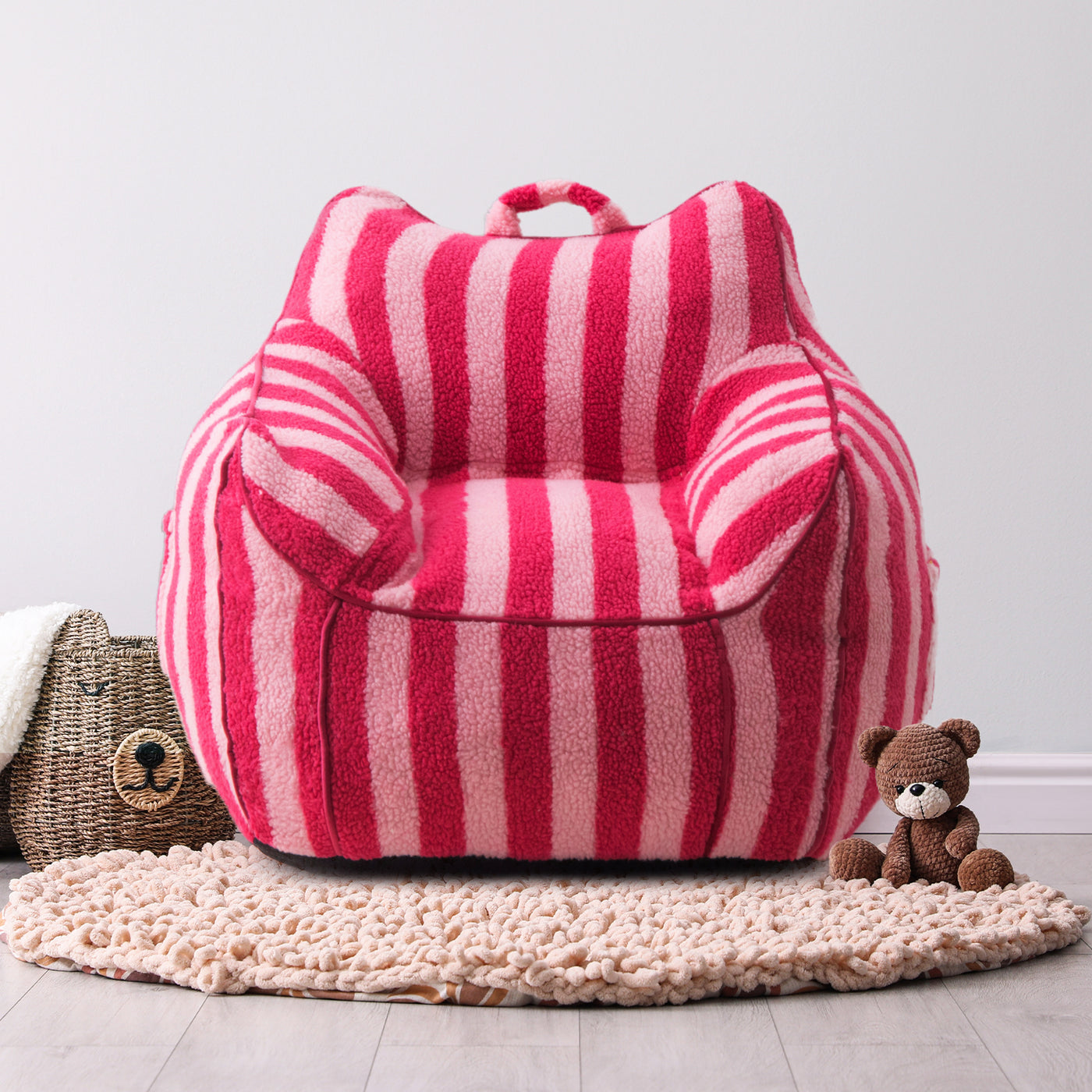 MAXYOYO Kids Bean Bag Chair, Sherpa Bean Bag Couch with Decorative Edges for children's room (Stripe Pink)