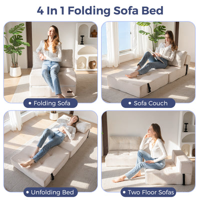MAXYOYO Folding Sofa Bed, Convertible Sofa Bed with High-Density Support Foam for Living Room Bedroom, Beige
