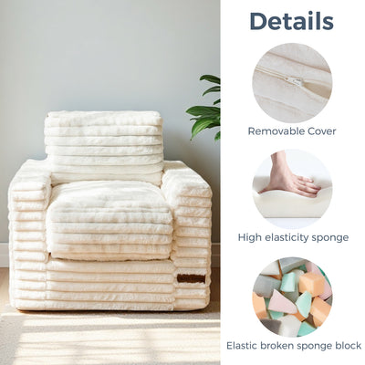 MAXYOYO Kids Bean Bag Chair - Faux Fur Lazy Floor Chair Couch with Pillows and Armrests, Beige