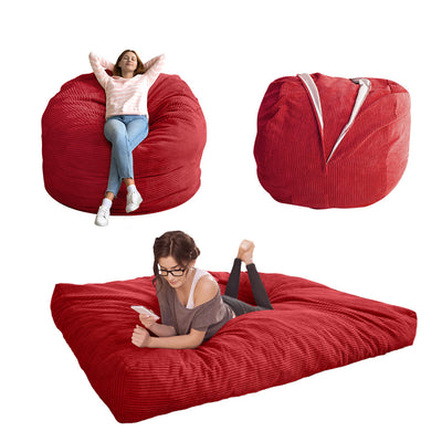 MAXYOYO 4ft Convertible Bean Bag Bed, Corduroy Oversized Bean Bag Bed, Red