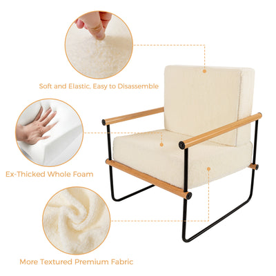 MAXYOYO White Framed Upholstered Armchair - Metal and Wood Accent Chair with Thick Upholstery