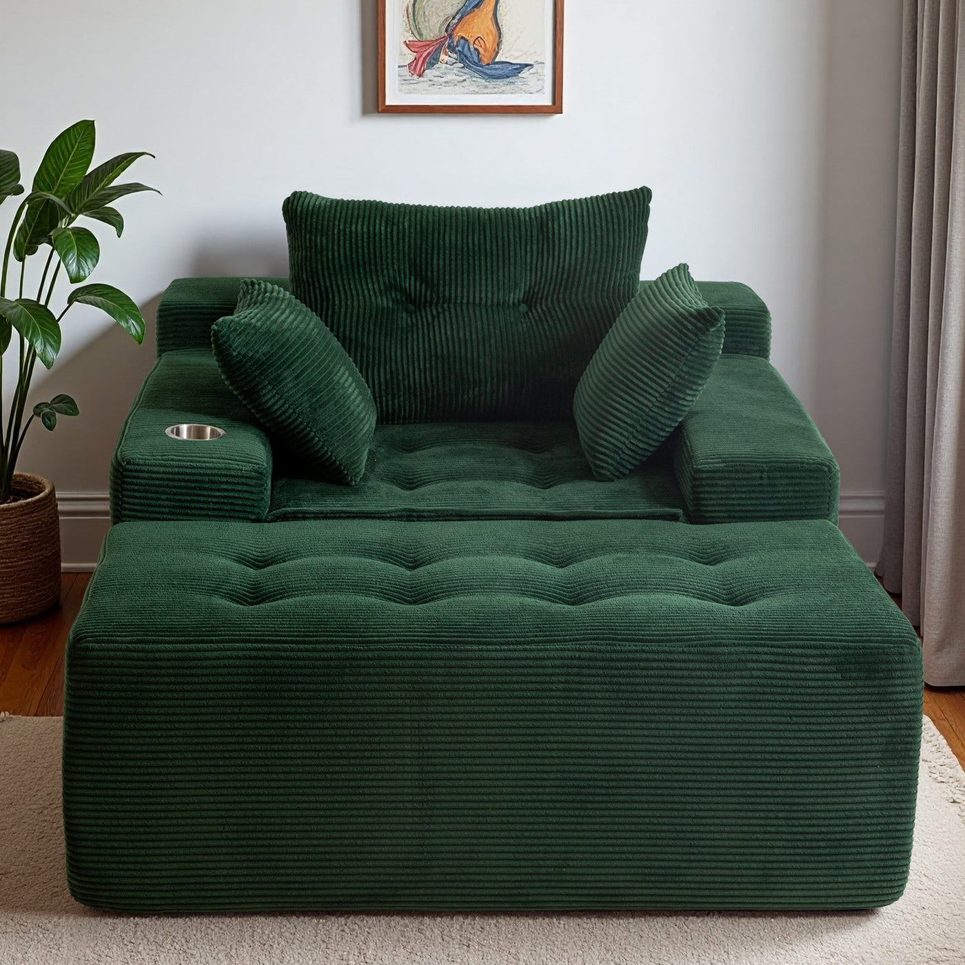 MAXYOYO Oversized Chaise Lounge Sofa with Ottoman – No-Assembly Sleeper Chair for Living Room, Green