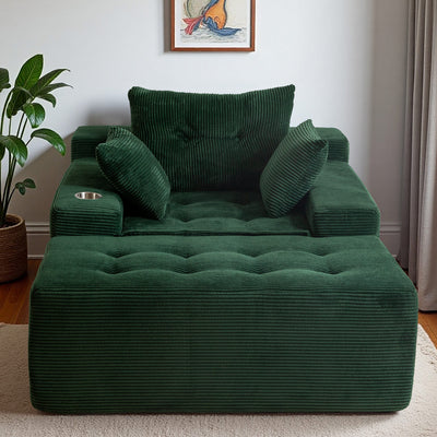 MAXYOYO Oversized Chaise Lounge Sofa with Ottoman – No-Assembly Sleeper Chair for Living Room, Green