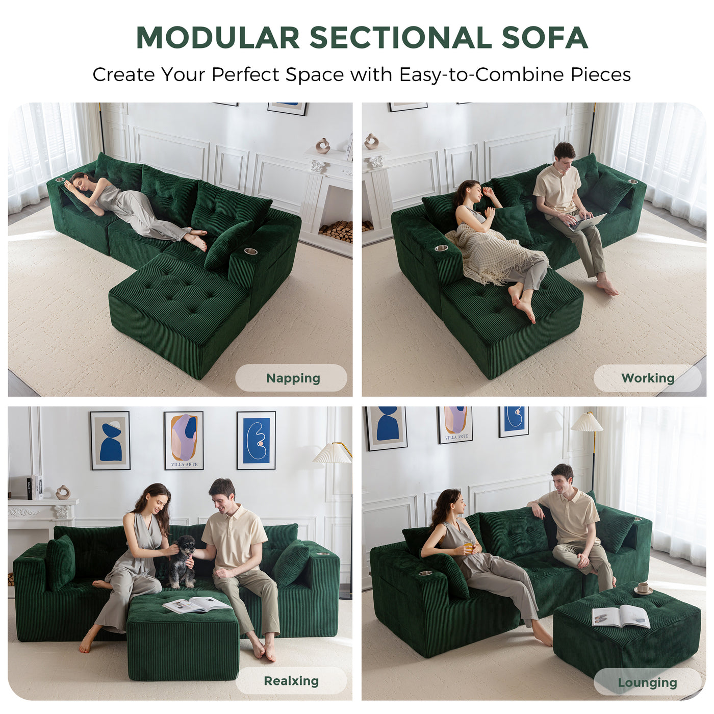 MAXYOYO Modular Sectional Sofa Couch and Chaise Lounge, L Shaped Modern Cloud Couch with Ottoman, Sofa in A Box, Tufted 6-Seat Boneless Sleeper Chair for Living Room, No Assembly Required