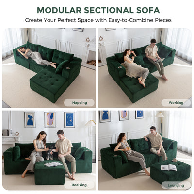 MAXYOYO Modular Sectional Sofa Couch and Chaise Lounge, L Shaped Modern Cloud Couch with Ottoman, Sofa in A Box, Tufted 6-Seat Boneless Sleeper Chair for Living Room, No Assembly Required