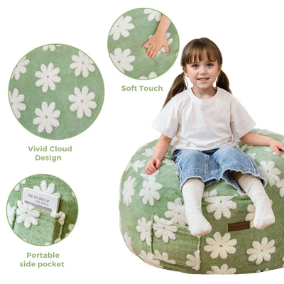 MAXYOYO Bean Bag Chair for Kids, Floral Pattern Lazy Chair with High-Density Foam Filling, Stuffed Floor Sofa Couch for Boys and Girls, Child Floor Sofa for Gaming, Reading, Green