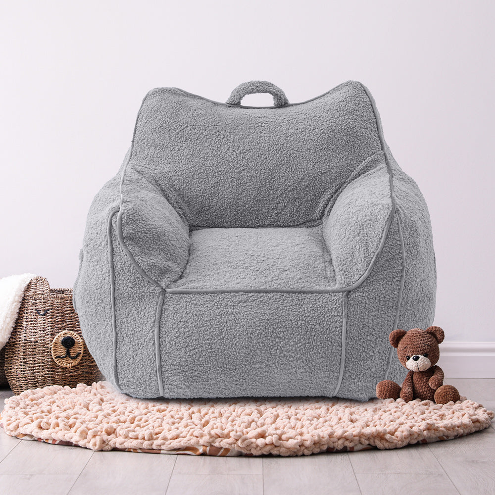MAXYOYO Kids Bean Bag Chair, Sherpa Bean Bag Couch with Decorative Edges for children's room (Grey)