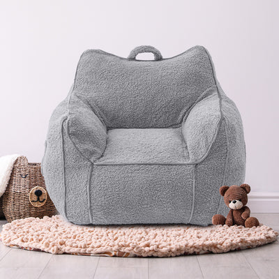 MAXYOYO Kids Bean Bag Chair, Sherpa Bean Bag Couch with Decorative Edges for children's room (Grey)