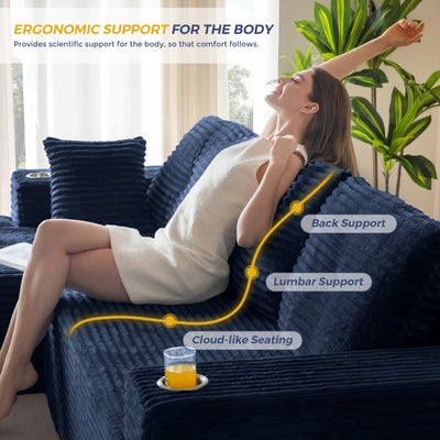 MAXYOYO 104" Modular Sectional Couch with L-Shape Chaise, Modern Boneless Couch for Living Room, Sofa in A Box, Oversized Sofa Sleeper with Deep Seat, No Assembly Required, Navy