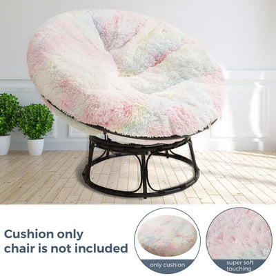 MAXYOYO Large faux fur papasan cushion (cushion only), round pillow, papasan pillow for swing and hanging chair, Rainbow