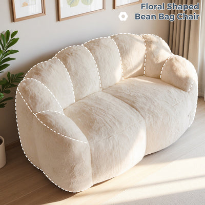 MAXYOYO Bean Bag Chair, Ultra Soft Faux Fur Loveseat Floral Petal Back Sofa for Adults, Double Size (Beige)
