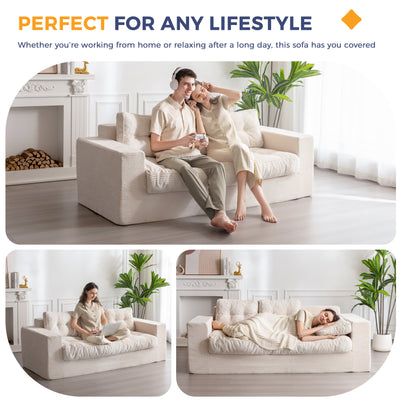 MAXYOYO 3 Seater Couch for Living Room, Boneless Couch with Tufted Cushion & Backrest, Upholstered Floor Sofa with Armrests, Sofa in A Box, No Assembly Required