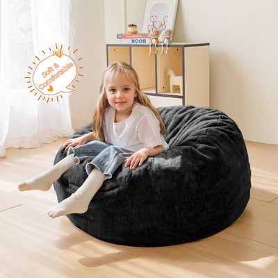 MAXYOYO Kids Bean Bag Chair, Stuffed Faux Fur Bean Bag for Toddler, Ultra Soft Floor Sofa with High-Density Foam Filling, Lazy Chair for Living Room, Playroom, Nursery Room,Black