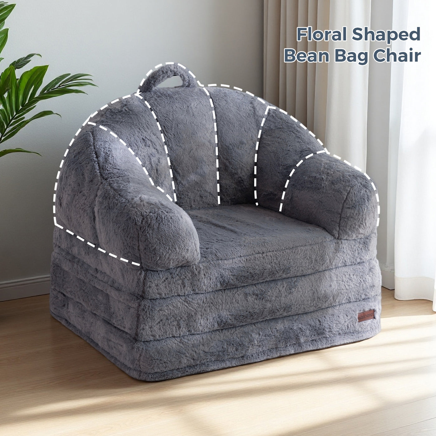 MAXYOYO 2-in-1 Folding Sofa Bed – Faux Fur Convertible Chair, Grey
