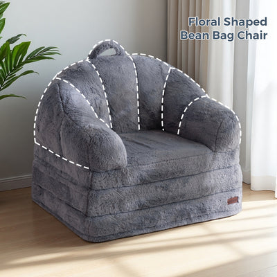MAXYOYO 2-in-1 Folding Sofa Bed – Faux Fur Convertible Chair, Grey