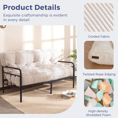 MAXYOYO 8" Futon Mattress Full Size, Ultra Thick Futons Sofa Couch Bed Tufted Sleeper Sofa Bed, Floor Mattress for Adults, Shredded Foam Filling (Frame Not Included), Beige