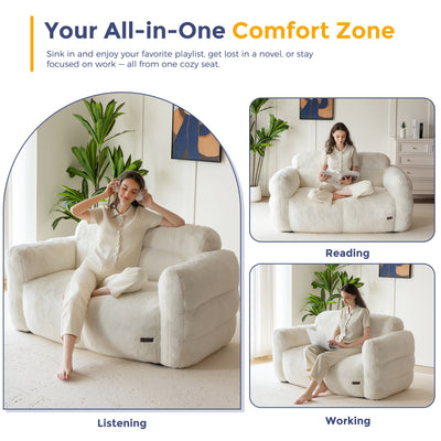 MAXYOYO Giant Bean Bag Chair for Adults, Ultra Soft Fluffy Bean Bag Sofa, Oversized Floor Sofa for Living Room Bedroom, Cozy Reading Chair with Filler, Beige