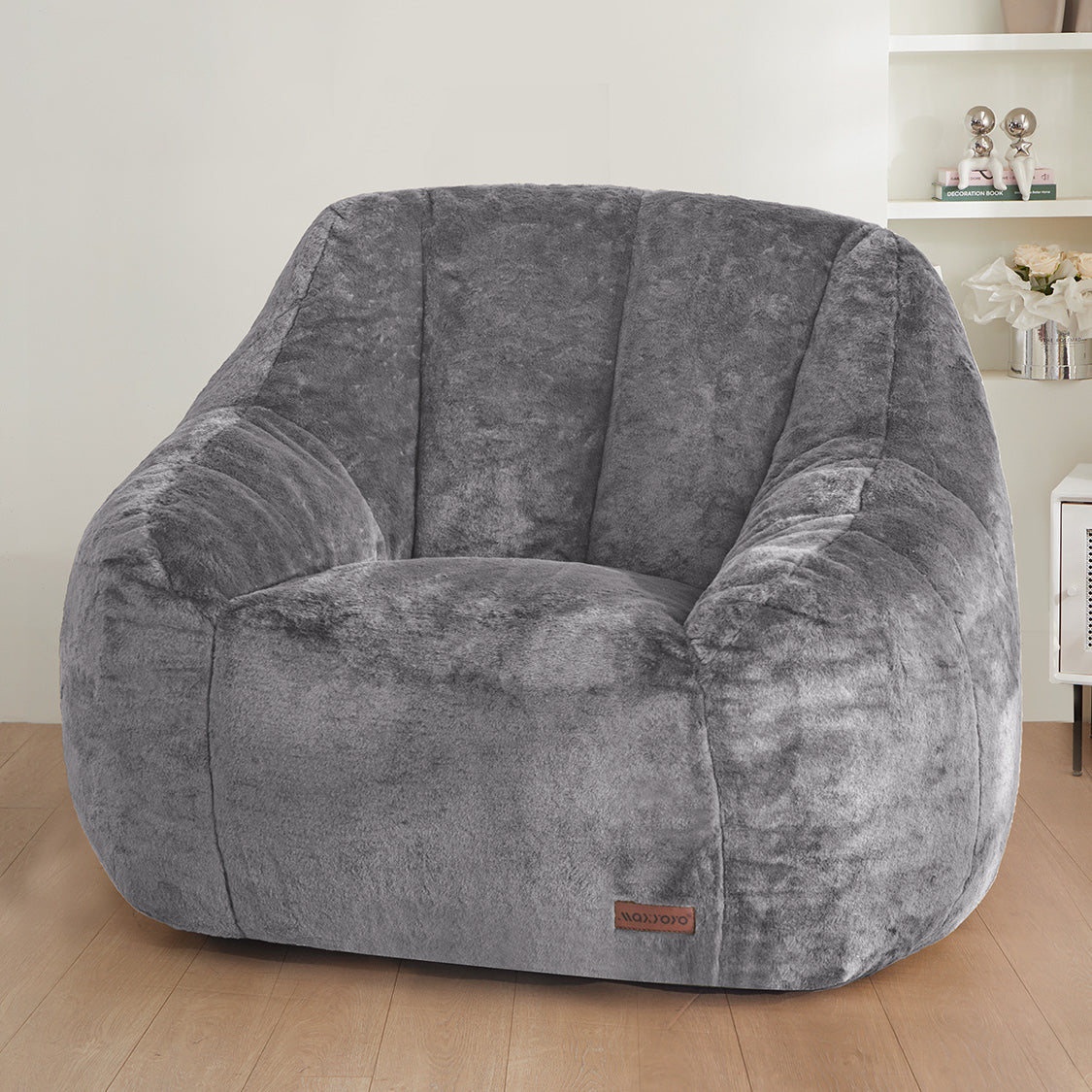 MAXYOYO Bean Bag Chair - Faux Fur Bean Bag Chair with High Backrest, Grey