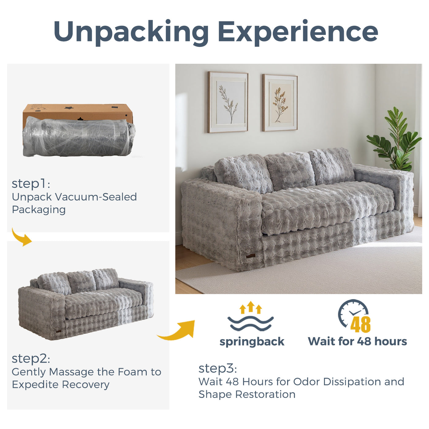 MAXYOYO 3-Seater Bubbled Bean Bag Chair – Tufted Boneless Couch for Living Room, No Assembly