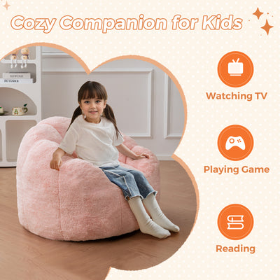 MAXYOYO Kids Bean Bag Chair, Floral Shaped Bean Bag Sofa, Plush Faux Fur Toddler Couch with Petal Backrest for Boys Girls, Stuffed Cozy Sofa for Nursery, Bedroom, Pink