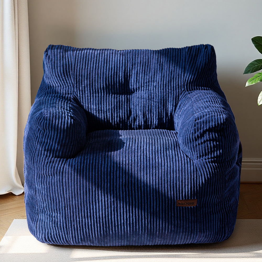 MAXYOYO Bean Bag Chair, Tufted Corduroy Bean Bag Couch Lazy Chair with Filler for Adult Teen, Navy