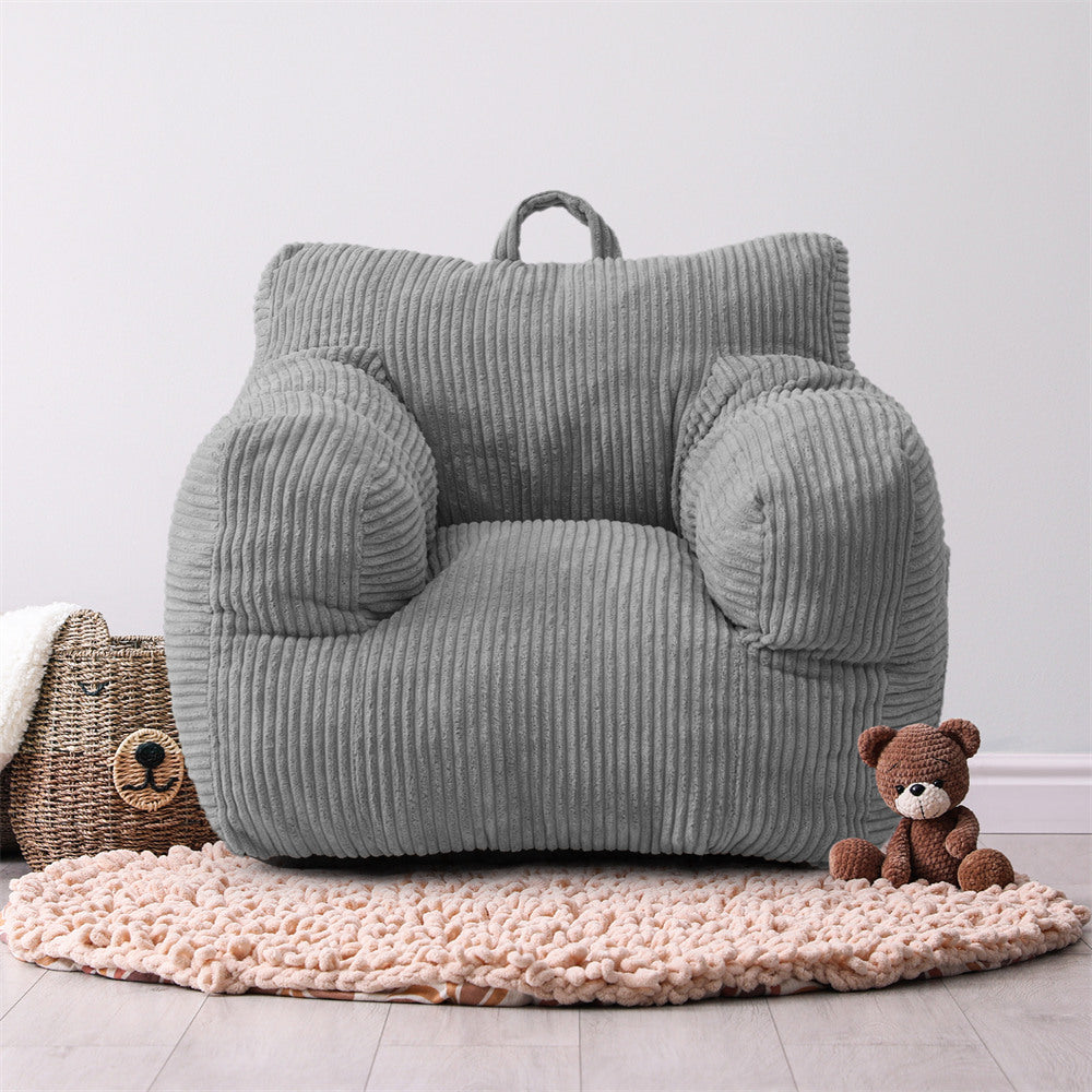 MAXYOYO Kids Bean Bag Chair, Corduroy Bean Bag Couch with Armrests for Children's Room (Grey)