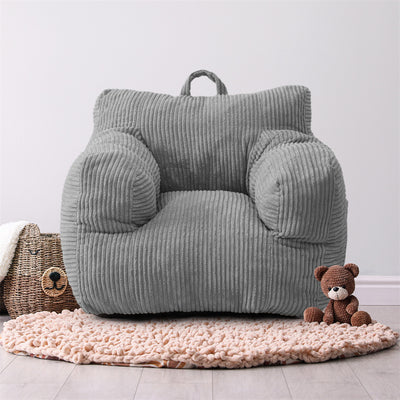 MAXYOYO Kids Bean Bag Chair, Corduroy Bean Bag Couch with Armrests for Children's Room (Grey)