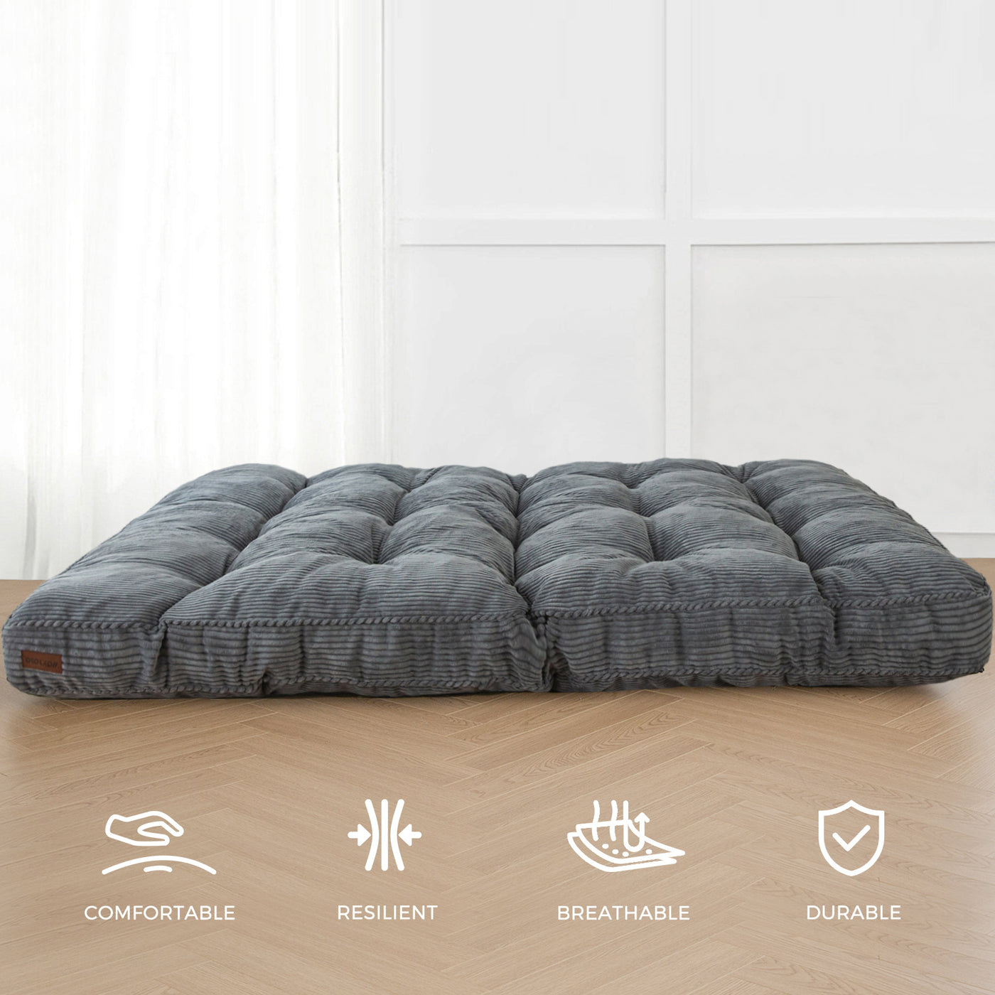MAXYOYO 6" Tufted Futon Sofa Couch Bed, Thick Corduroy Fabric Floor Futon Mattress for Adults (Mattress Only), Dark Grey