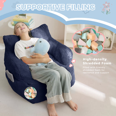 MAXYOYO Kids Bean Bag Chair, Stuffed Toddler Bean Bag Sofa with Filler Cozy for Boys and Girls, Lazy Sofa with Pocket Floor Chair for Gaming, Reading, Navy
